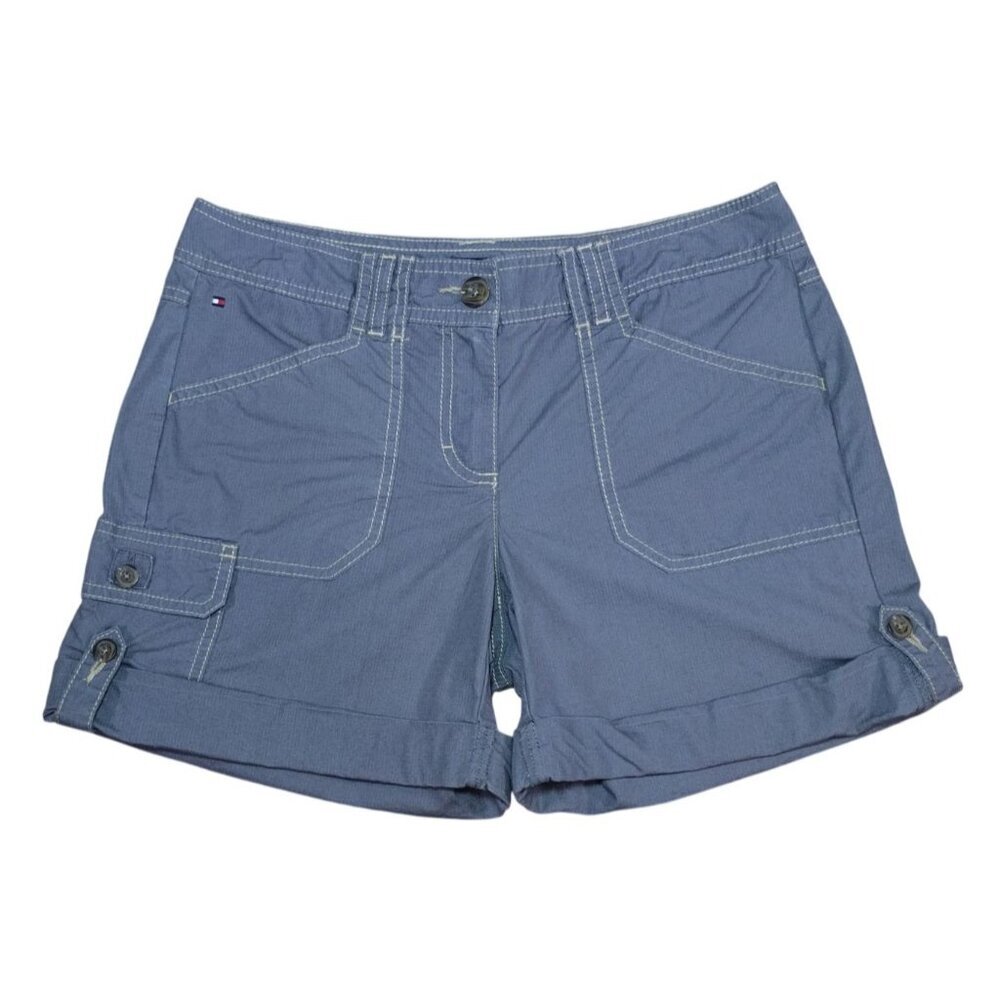 Tommy Hilfiger Cargo Shorts Women Size 6 Slate Gray Cotton Utility Rolled Hem.